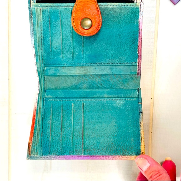 Anushka Hand Painted Vintage Brown Orange Snap Bifold Wallet - Picture 6 of 7